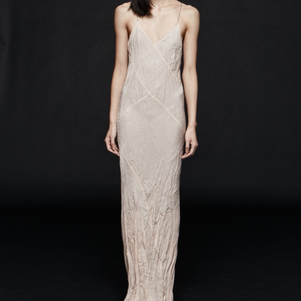 Titania Inglis Long plunge Dress in Blush
